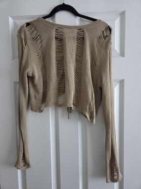 Women’s Distressed Open-Back Knit Top - Beige